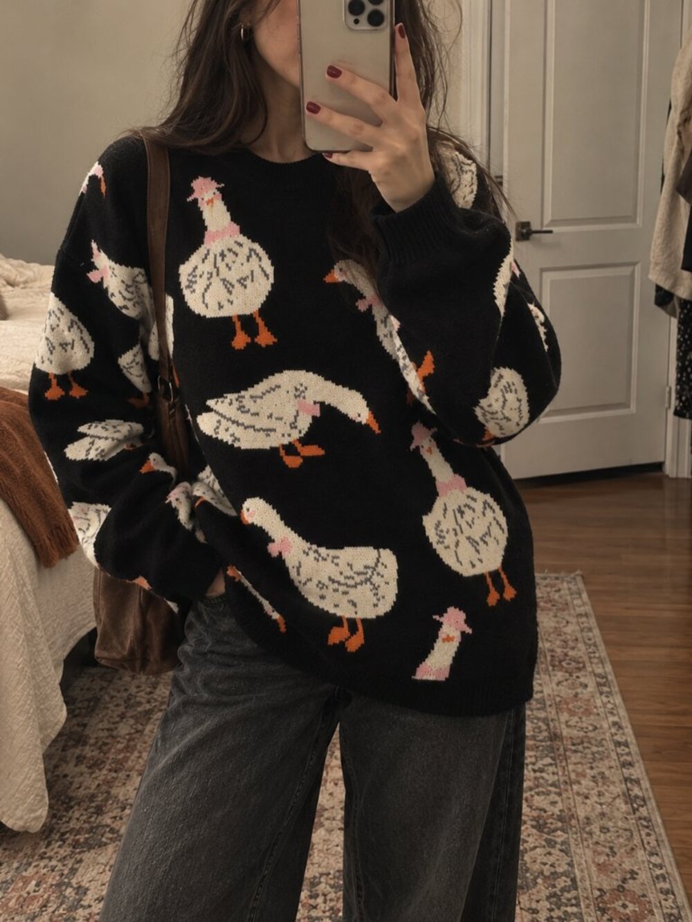 Aelfric Eden Goose Duck Graphic Oversized Knit Sweater Unisex  L